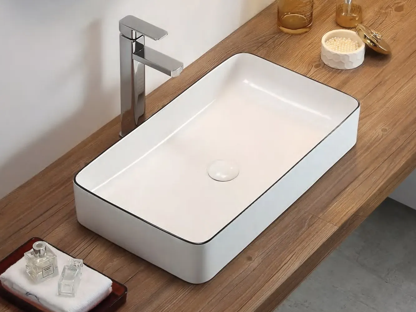 陶瓷洗面盆、洗手盆、盥洗盆、洗手台、衛浴設備-亮光鑲邊系列