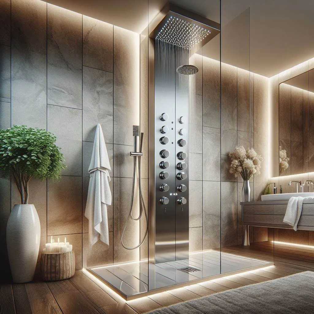 淋浴柱是先進的浴室設備，可調節水流模式和水溫，提供舒適的沐浴體驗。由蓮蓬頭、手持花灑、水龍頭和升降桿組成，操作簡單安全。頂部蓮蓬頭按摩肩頸，手持花灑清洗全身，恆溫技術保證穩定水溫。安裝方式靈活，適應不同浴室風格。